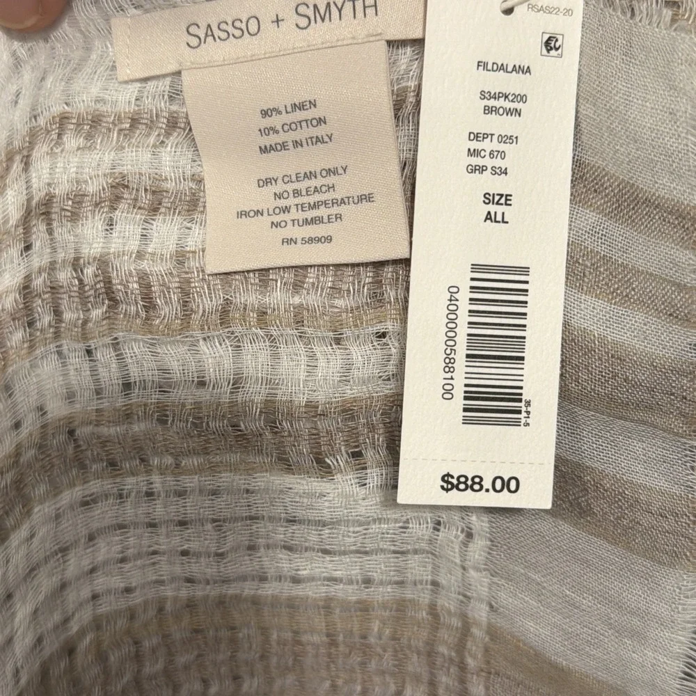 Sasso+smyth Linen Cotton Scarf Made In Italy Fildalana Brown